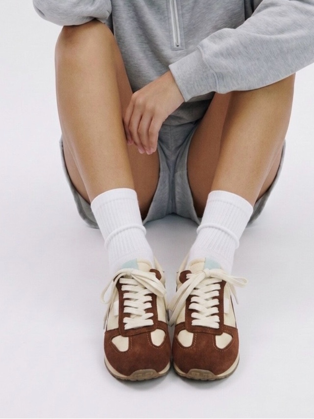 Zara Brown-Red and Cream Retro Runner Sneakers (38)